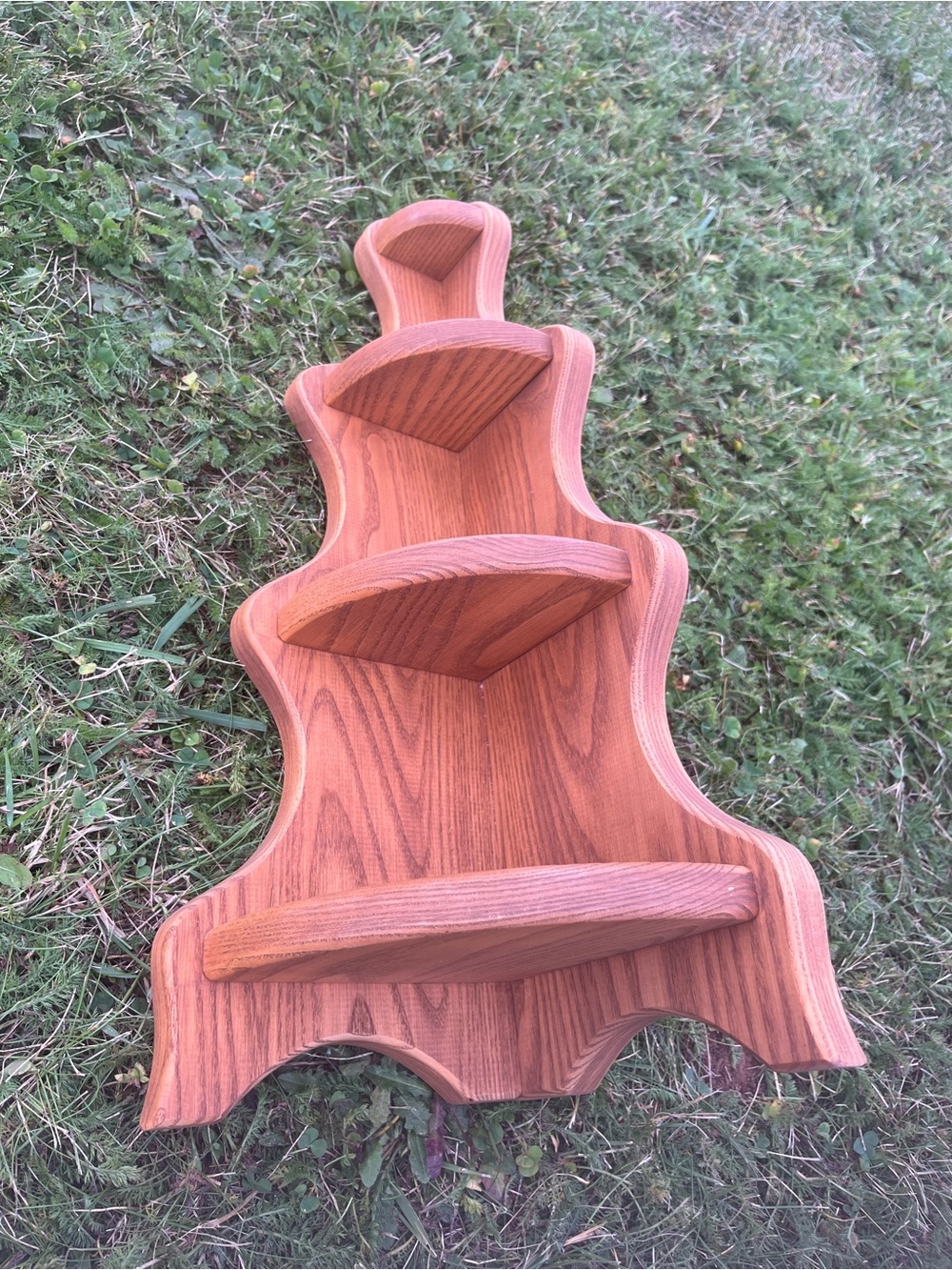 Handcrafted Corner Curved Tiered Wall Shelf in Natural Wood Tone